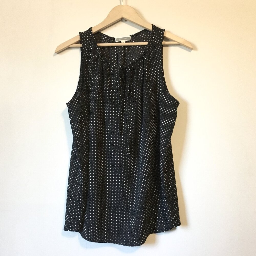 NORDSTROM Pleione Made in USA Polka Dot Ruched Tie Neck Top S